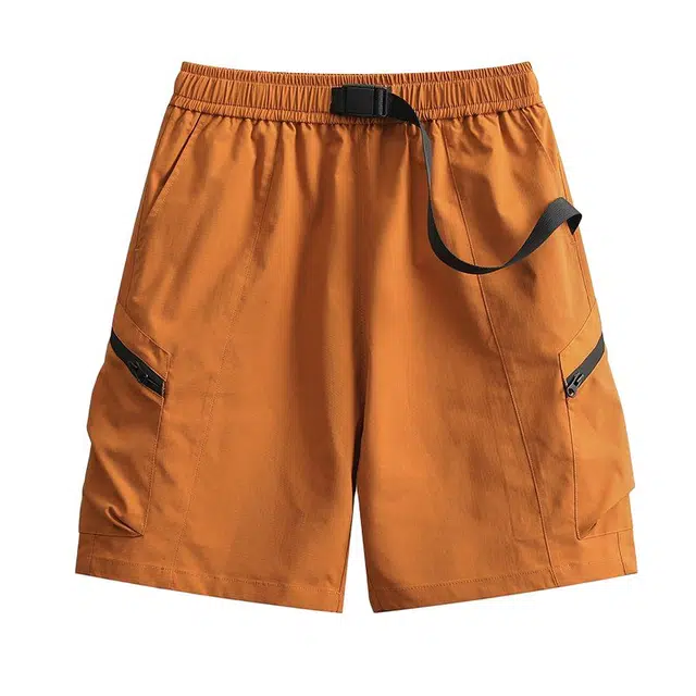 星际者 百搭潮流简约纯色自带腰带舒适透气休闲工装短裤 男女同款