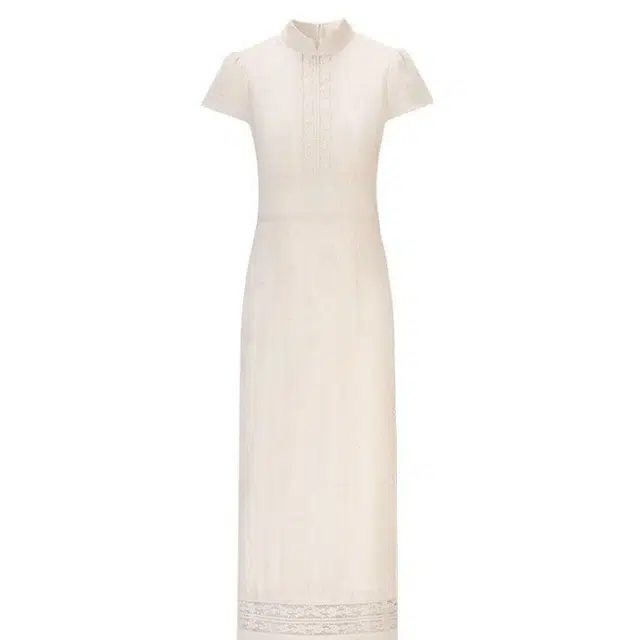 沐晓欣 新中式甜美少女改良旗袍肌理感蕾丝镂空长款高级感夏日旅游度假气质超仙轻奢优雅文艺风氛围感短袖连衣裙 女款