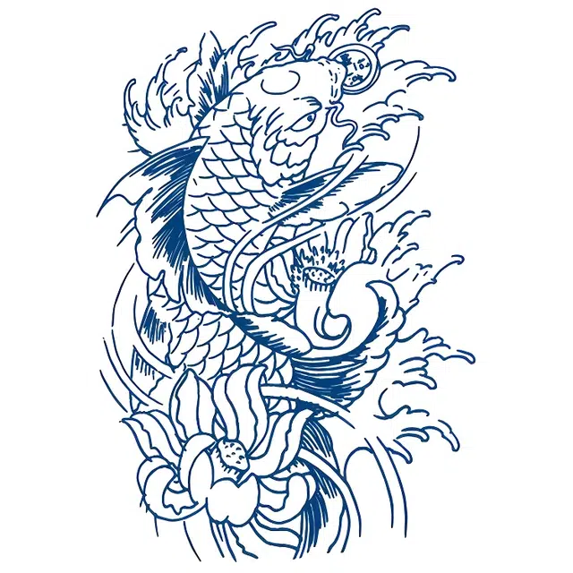 饰田  鲤跃荷池草本防水纹身贴 持久