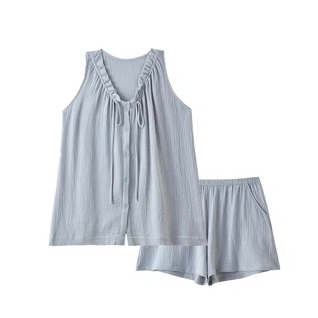 热妒 吊带短裤纯棉纱布高级感薄款家居服可外穿睡衣套装 女款