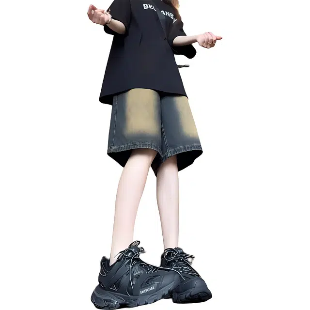 单爵 美式复古黄泥染薄款潮牌工装设计感小众夏季牛仔短裤 男女同款