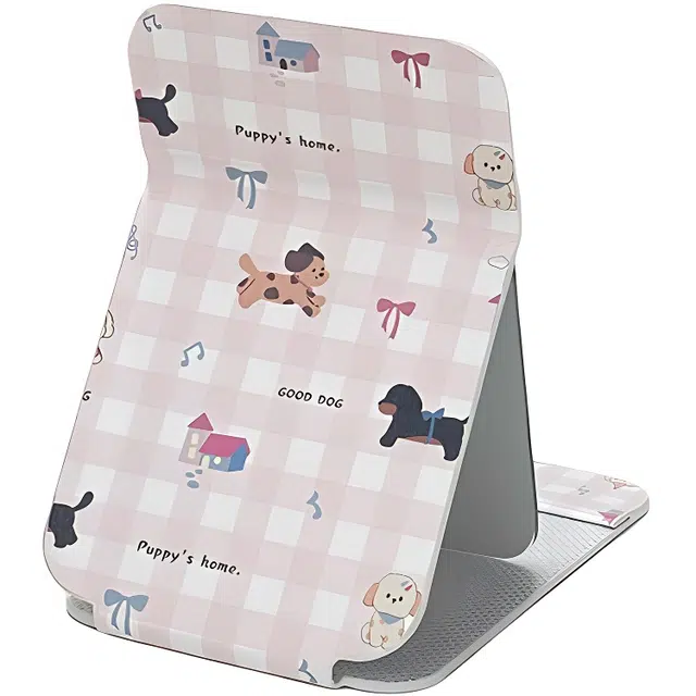 繁花森林 网格小狗蝴蝶结折叠镜高颜值便携学生宿舍台式桌面可立梳妆镜镜子化妆工具