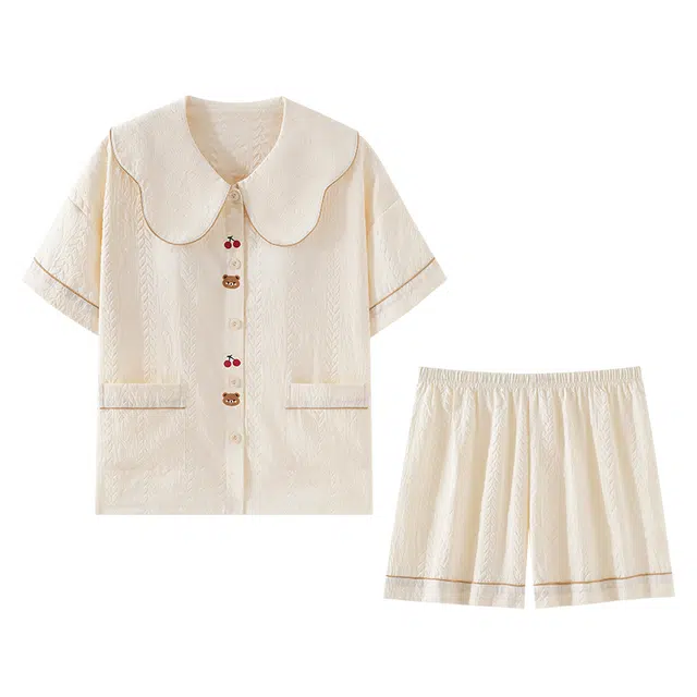 欧诗帛 带胸垫韩版甜美高颜值短袖三分裤宽松家居服可外穿睡衣套装 女款