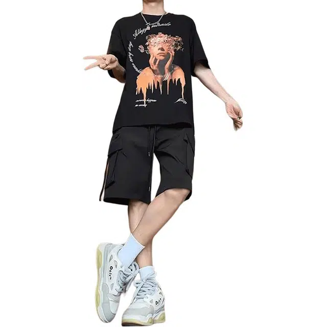 单爵 过膝夏季薄款休闲宽松运动五分工装短裤 男女同款