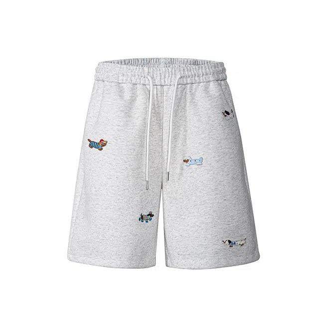 欧路得 美式小狗刺绣运动宽松直筒五分休闲短裤 男款