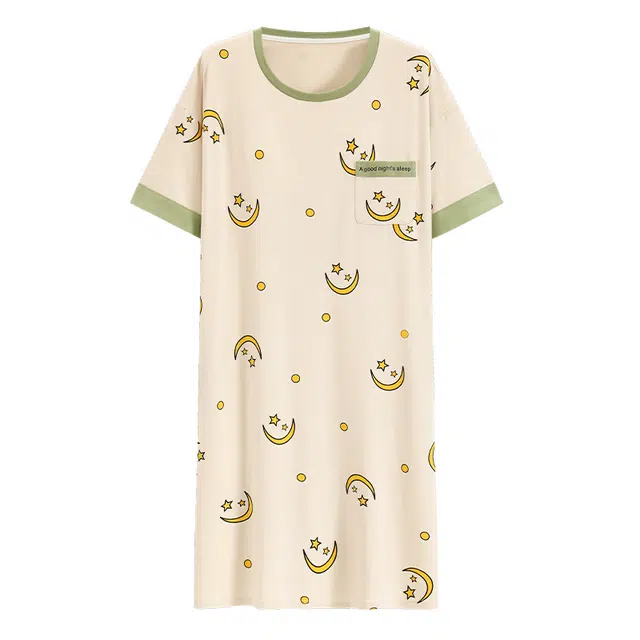 浮光岛屿 简约柔软时尚高级感带胸垫短袖休闲舒适亲肤凉爽透气可外穿家居服睡裙 女款 礼盒装 黄色