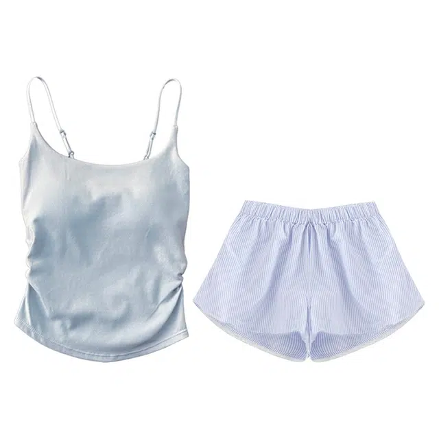 俏韵 吊带短裤两件套甜美性感舒适薄款家居服可外穿睡衣套装 女款