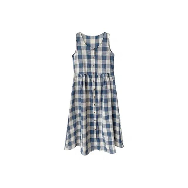 沐晓欣 宽松复古气质无袖连衣裙 女款