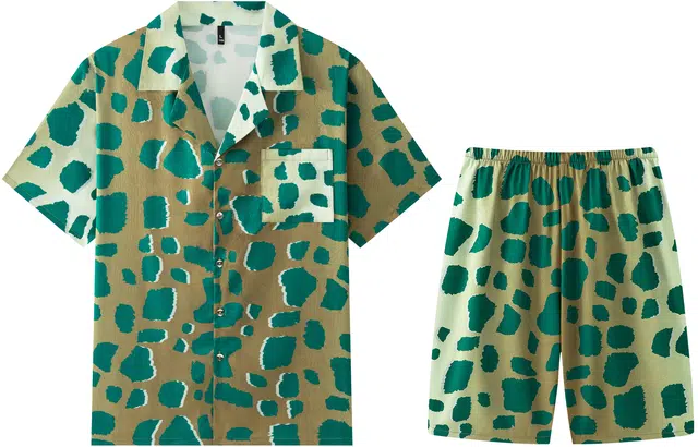 宫蝶 短袖复古风家居服开衫休闲宽松大码薄款夏季睡衣套装 男款