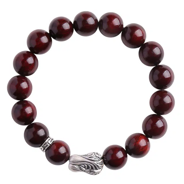 木盛缘 【白菜百财   财源滚滚来】高油高密木饰佛珠念珠足银百财白菜文玩 紫檀属 手串 男女同款情侣款