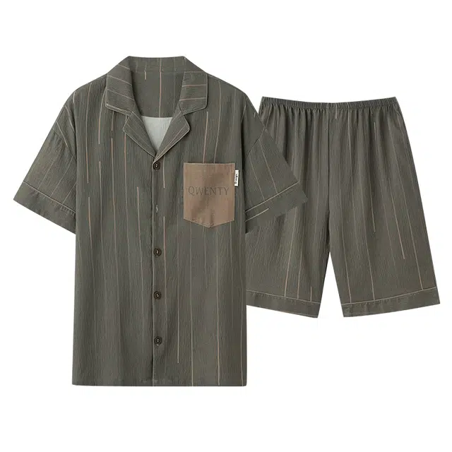 卡绚 简约休闲舒适撞色口袋家居服睡衣套装 男款