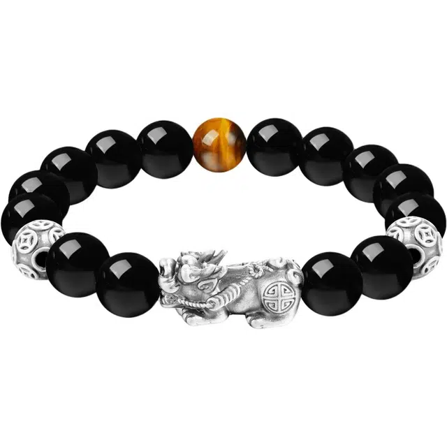 【S999足银纯银 八方来财 财源滚滚】 七好美银 招财貔貅吞金兽 新中式国潮转运珠好运转运 平安喜乐 步步高升日常通勤百搭 玛瑙 手串 男款