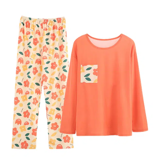 缪斯的诱惑 甜美印花亲肤透气舒爽小清新可爱白搭纯净自然糖果色长袖长裤大码可穿家居睡衣套装 女款