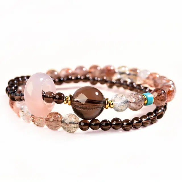 【匠心手作 情绪稳定】 灵菲 考试上岸招财转运珠新中式小众高级感百搭双圈叠戴磁场平衡#好运处理 茶晶 手串 女款