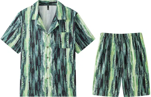 宫蝶 复古风开衫家居服短袖休闲宽松大码薄款睡衣套装 男款