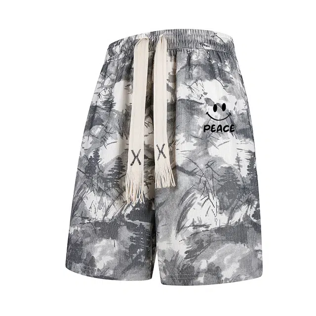 兰缪 美式日系复古高街风简约基础款设计日常户外通勤运动山系宽松清爽透气潮流柔软百搭垂感直筒系带休闲短裤 男女同款