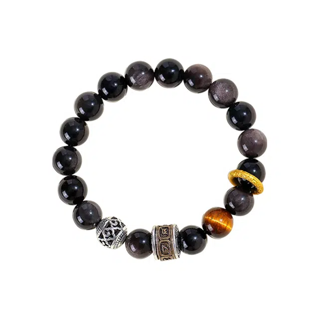 【灵隐上上签暴富】 周帝王 平步青云扶摇直上六字箴言佛珠财运亨通飞黄腾达祥云转运珠国风新中式百搭#好运 黑曜石 手串 男女同款情侣款