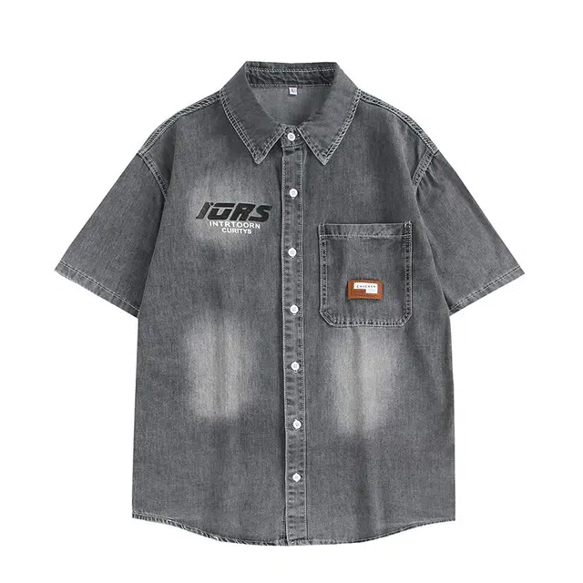 佐菲利 休闲宽松潮流渐变工装短袖衬衫 男女同款