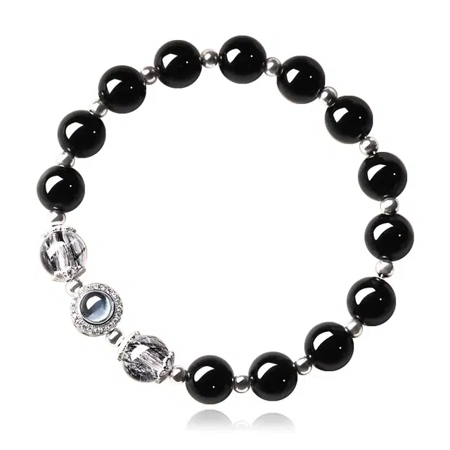 谧月珠宝 步步高升爱情美满 新中式高级感潮流百搭转运 前程似锦八方来财好运天然 黑曜石 手串 男女同款情侣款