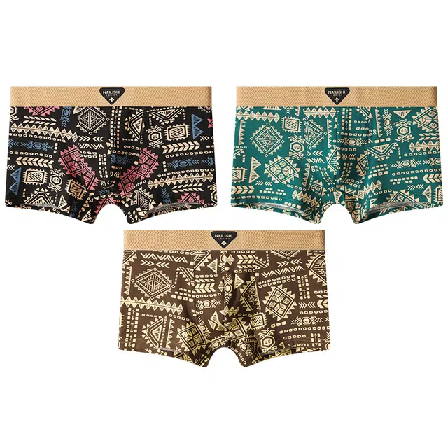 贴身领域 纯棉印花休闲短裤中腰轻薄薄款凉感舒适透气平角裤夏季内裤 男款