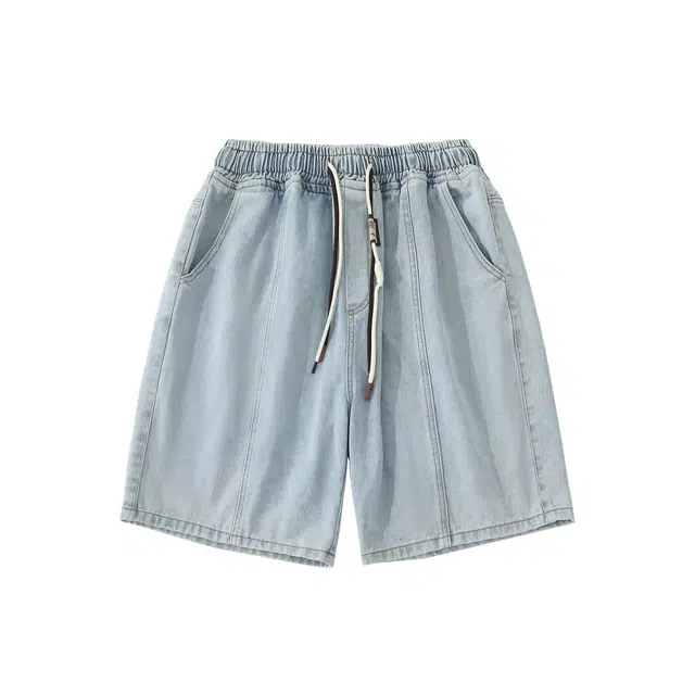 加荣 美式夏季薄款透气休闲宽松抽绳直筒水洗高街潮流复古青少年运动牛仔短裤 男女同款