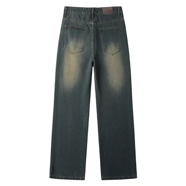 寻星记 美式复古水洗做旧渐变直筒高街风休闲宽松透气百搭牛仔裤 男女同款