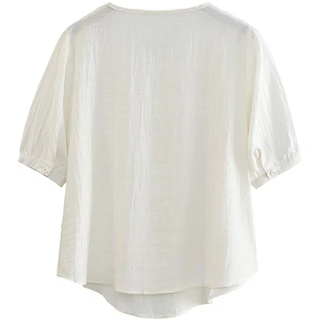 她池 小众圆领短袖套头衬衣蕾丝拼接假两件衬衫 女款