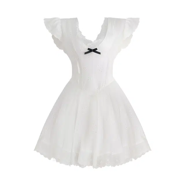 棉购 茶歇法式初恋白月光公主裙小个子高级感勾花镂空蕾丝无袖连衣裙 女款