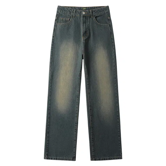 寻星记 美式复古水洗做旧渐变直筒高街风休闲宽松透气百搭牛仔裤 男女同款