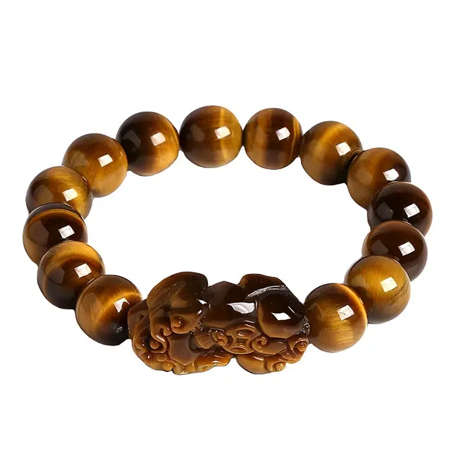 陌阡雪 【招财貔貅 八方来财】国潮复古招财纳福吞金兽 旺事业多财多福 转运手饰 虎眼石 手串 男款