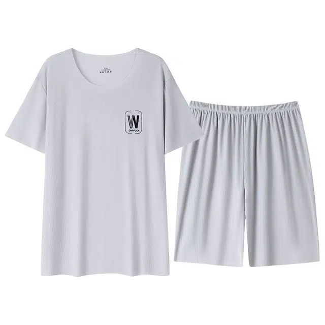 顶瓜瓜 短袖时尚透气纯色家居服五分裤夏季睡衣套装 男款