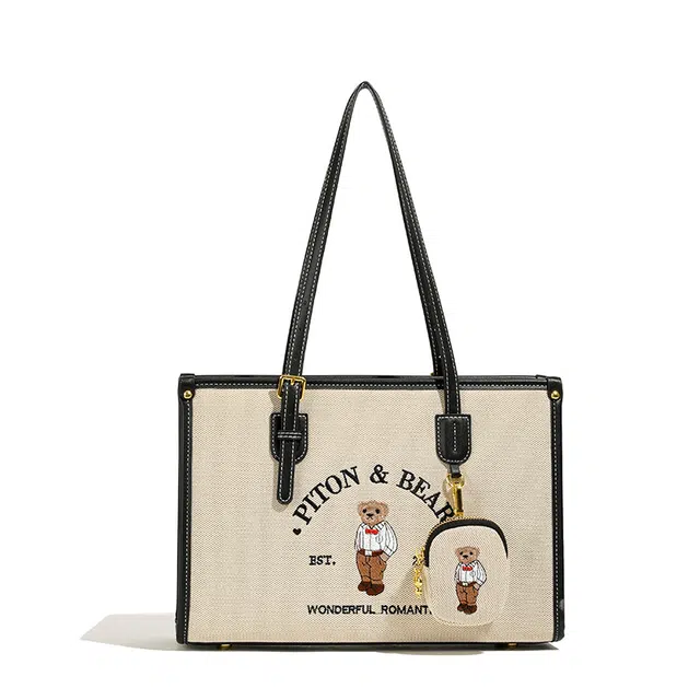 北包包 时尚通勤百搭卡通小熊 布 托特包单肩包 常规 女款 多色