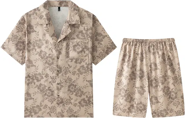 宫蝶 短袖复古风开衫家居服休闲宽松大码薄款睡衣套装 男款