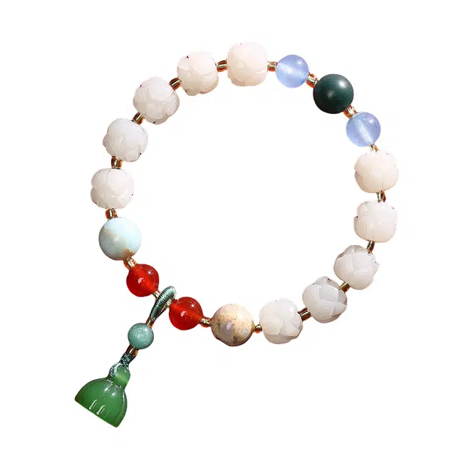 子婳 莲花手链女佛珠手持念珠正品子雕刻莲花好运连连复古民族风国潮 白玉菩提 手串 男女同款情侣款