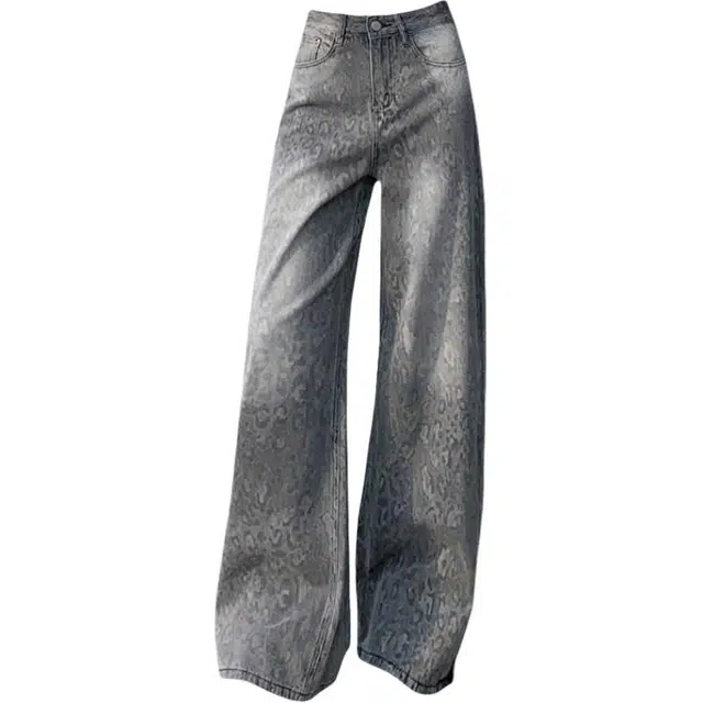 拾籍 美式复古设计感豹纹宽松显瘦阔腿女夏季辣妹时尚潮流拖地牛仔裤 女款