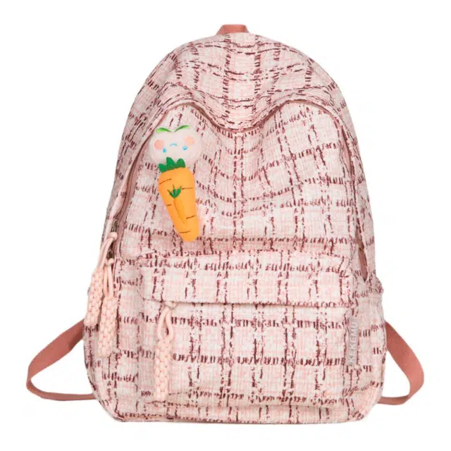 帕克熊 流年光影格子学院风日系高颜值百搭轻便多功能简约 灯芯绒 双肩包 女款 多色