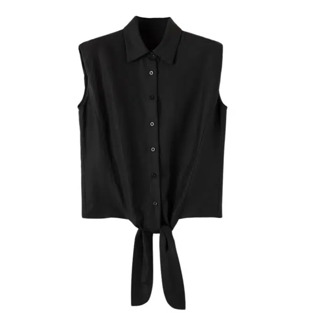 晚白 透气排扣设计设计感衣摆无袖衬衫 女款