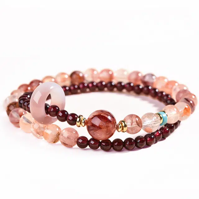 【匠心手作 绚烂出彩】 灵菲 招财转运珠新中式小众高级感百搭双圈叠戴招桃花#好运处理 红胶花 手串 女款