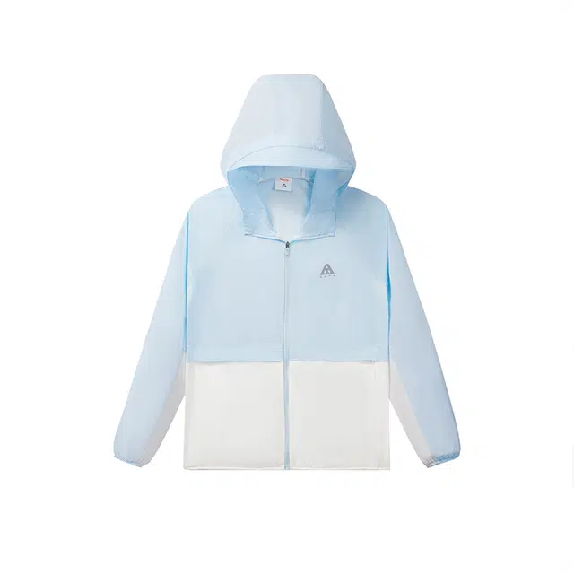 儿童款 安踏儿童 小光甲 撞色拼接长袖连帽防晒服 遥望蓝