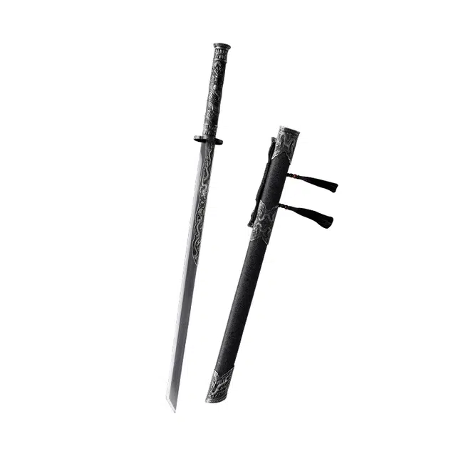 天子剑 龙吟唐横刀 合金雕刻手柄装具高锰钢刃刀剑绸缎包木鞘 成品模型