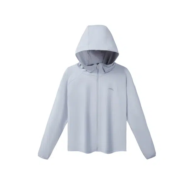 儿童款 安踏儿童 小光甲 纯色拉链连帽运动长袖防晒服 雾灰