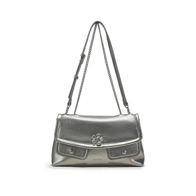 西木汀 远方 高级感设计链条 牛皮 斜挎单肩包 女款 米白色/古银色/深邃黑