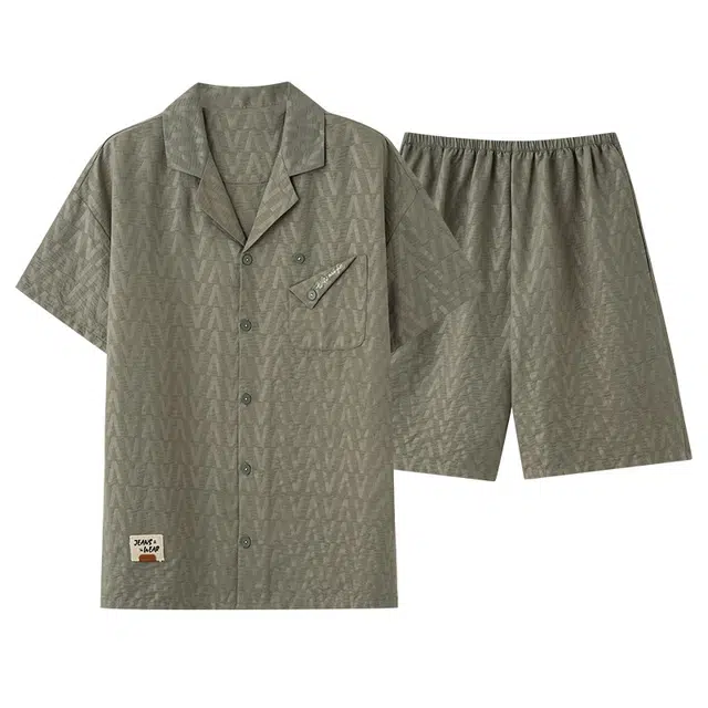 卡绚 短袖简约开衫休闲家居服可外穿睡衣套装 男款