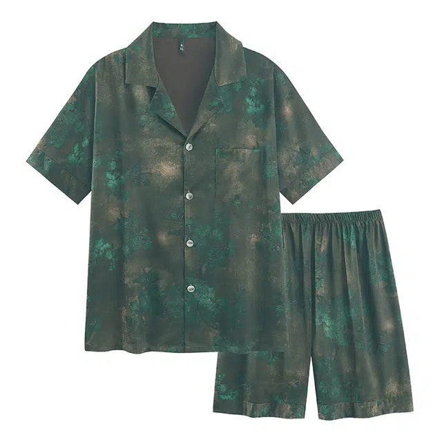 俏霓桐 时尚新宠法式复古系列 薄款轻奢潮流时尚大方休闲舒适凉感家居服可外穿短袖五分裤夏季睡衣套装 男款