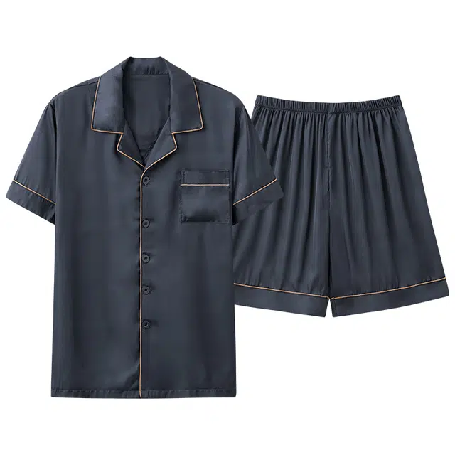 顶瓜瓜 冰丝凉感短袖五分裤翻领休闲睡衣套装 男款