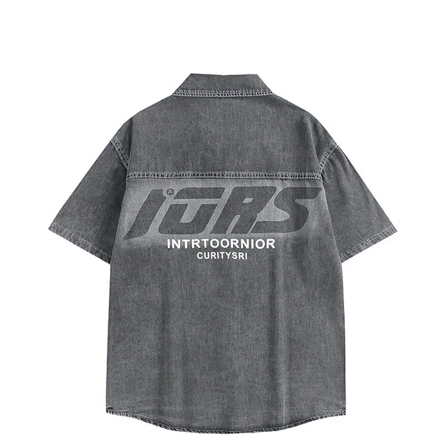 佐菲利 休闲宽松潮流渐变工装短袖衬衫 男女同款