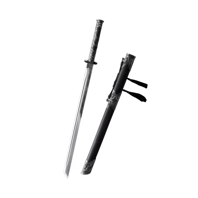 天子剑 龙鳞唐横刀 龙泉乌木鞘 高锰钢刀剑锌合金雕刻手柄装饰 未开刃 成品模型