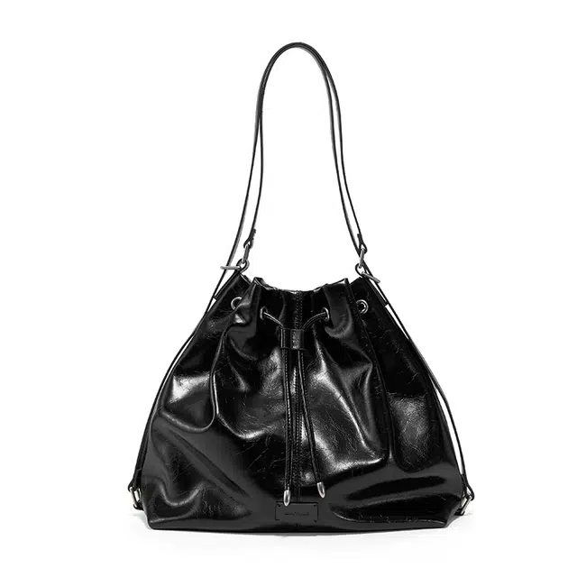 西木汀 相约 小众水桶包日常通勤高级感 牛皮 斜挎手提包 女款 深邃黑/米白色