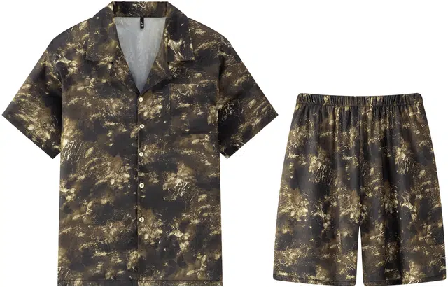 宫蝶 东南亚风情系列 短袖复古风家居服开衫休闲宽松大码薄款睡衣套装 男款