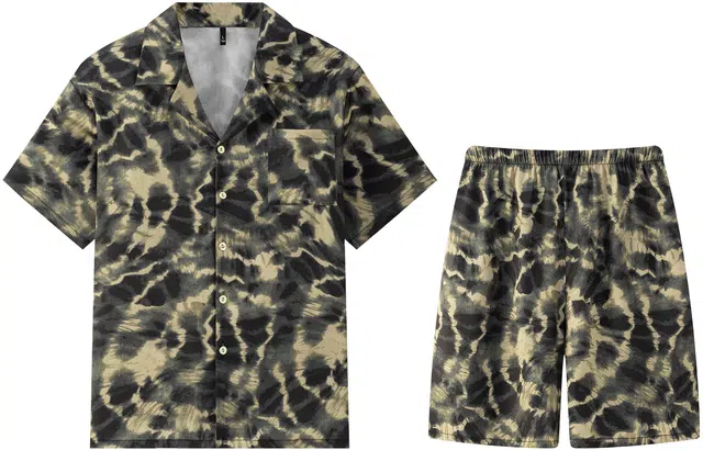 宫蝶 东南亚风情系列 短袖家居服开衫复古风休闲宽松大码薄款睡衣套装 男款